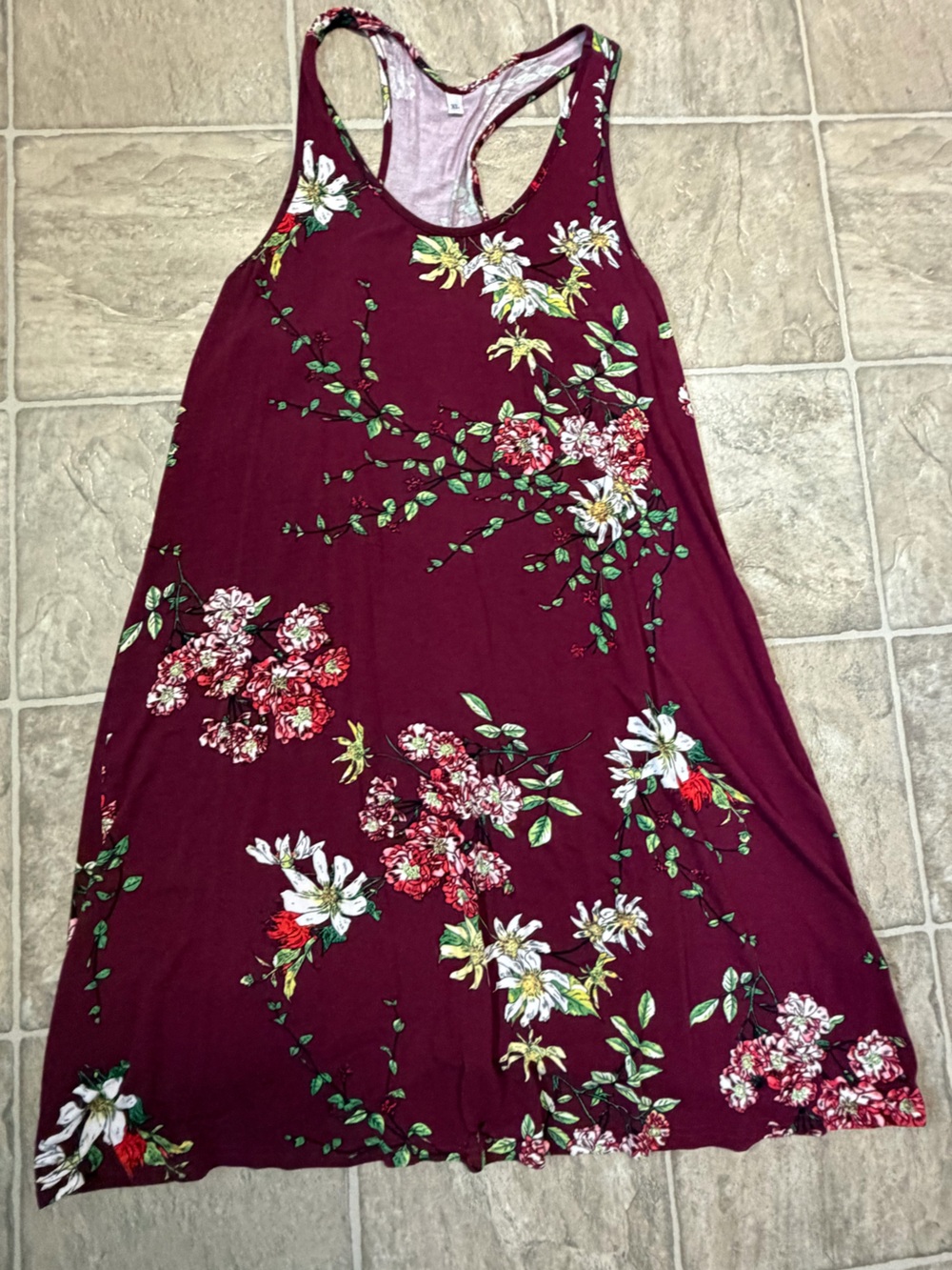 Women's Burgundy Floral Lightweight Racerback Dress